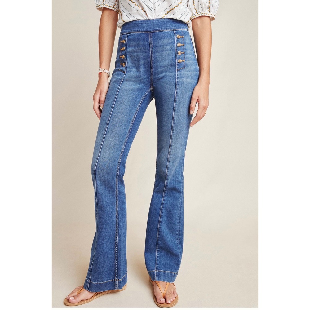 Anthropologie Pilcro Sailor Flare Jeans 28 High Rise Button Waist Pintuck Y2K